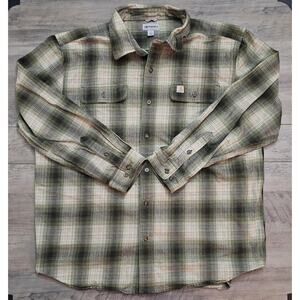 CARHARTT Original Fit Heavy Flannel Men's Large Green Button Up Long Sleeve